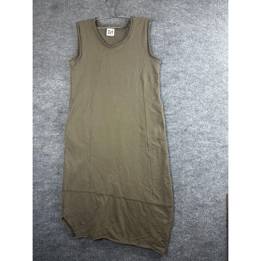Planet Dress Womens 1 Green Tank Dress Long French Terry V-Neck Casual